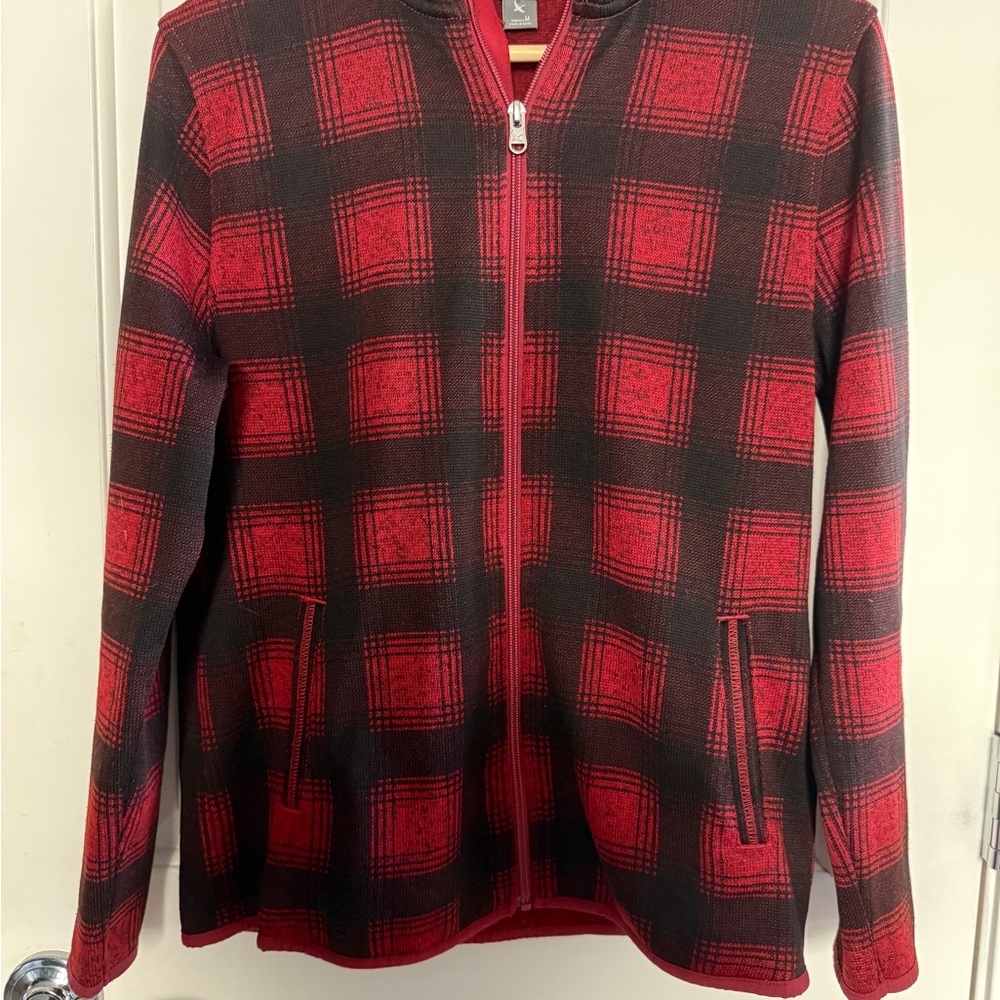 Eddie Bauer Women’s Red Buffalo Check  plaid Full zip Jacket Size M EC Pockets
